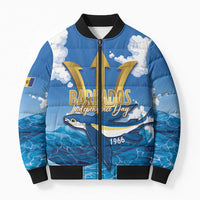 Barbados Independence Day Bomber Puffer Jacket Gold Trident and Flying Fish - Wonder Print Shop