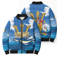 Barbados Independence Day Bomber Puffer Jacket Gold Trident and Flying Fish - Wonder Print Shop