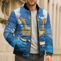 Barbados Independence Day Bomber Puffer Jacket Gold Trident and Flying Fish - Wonder Print Shop