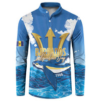 Barbados Independence Day Button Sweatshirt Gold Trident and Flying Fish - Wonder Print Shop
