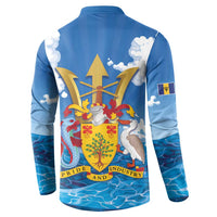 Barbados Independence Day Button Sweatshirt Gold Trident and Flying Fish - Wonder Print Shop