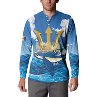 Barbados Independence Day Button Sweatshirt Gold Trident and Flying Fish - Wonder Print Shop