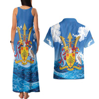 Barbados Independence Day Couples Matching Tank Maxi Dress and Hawaiian Shirt Gold Trident and Flying Fish - Wonder Print Shop