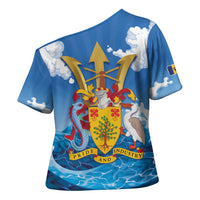Barbados Independence Day Cross Shoulder Shirt Gold Trident and Flying Fish - Wonder Print Shop