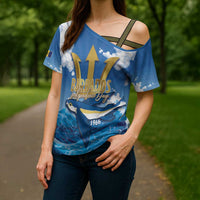 Barbados Independence Day Cross Shoulder Shirt Gold Trident and Flying Fish - Wonder Print Shop