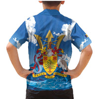Barbados Independence Day Family Matching Mermaid Dress and Hawaiian Shirt Gold Trident and Flying Fish - Wonder Print Shop