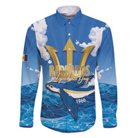 Barbados Independence Day Family Matching Off The Shoulder Long Sleeve Dress and Hawaiian Shirt Gold Trident and Flying Fish - Wonder Print Shop