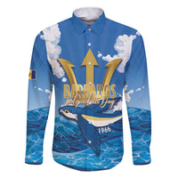 Barbados Independence Day Family Matching Off Shoulder Short Dress and Hawaiian Shirt Gold Trident and Flying Fish - Wonder Print Shop