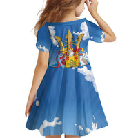 Barbados Independence Day Family Matching Tank Maxi Dress and Hawaiian Shirt Gold Trident and Flying Fish - Wonder Print Shop