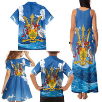 Barbados Independence Day Family Matching Tank Maxi Dress and Hawaiian Shirt Gold Trident and Flying Fish - Wonder Print Shop