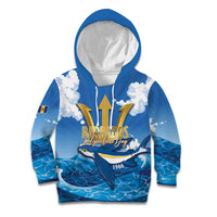 Barbados Independence Day Kid Hoodie Gold Trident and Flying Fish - Wonder Print Shop