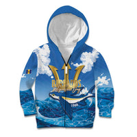 Barbados Independence Day Kid Hoodie Gold Trident and Flying Fish - Wonder Print Shop