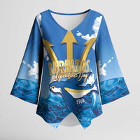 Barbados Independence Day Kimono Sleeve Blouse Gold Trident and Flying Fish - Wonder Print Shop