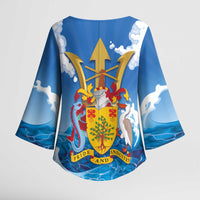 Barbados Independence Day Kimono Sleeve Blouse Gold Trident and Flying Fish - Wonder Print Shop