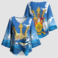 Barbados Independence Day Kimono Sleeve Blouse Gold Trident and Flying Fish - Wonder Print Shop