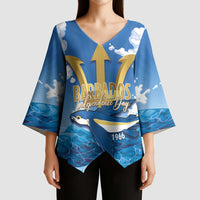 Barbados Independence Day Kimono Sleeve Blouse Gold Trident and Flying Fish - Wonder Print Shop