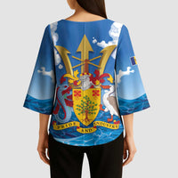 Barbados Independence Day Kimono Sleeve Blouse Gold Trident and Flying Fish - Wonder Print Shop