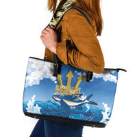 Barbados Independence Day Leather Tote Bag Gold Trident and Flying Fish - Wonder Print Shop