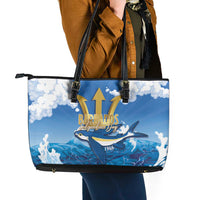 Barbados Independence Day Leather Tote Bag Gold Trident and Flying Fish - Wonder Print Shop