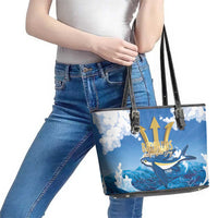 Barbados Independence Day Leather Tote Bag Gold Trident and Flying Fish - Wonder Print Shop