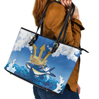 Barbados Independence Day Leather Tote Bag Gold Trident and Flying Fish - Wonder Print Shop