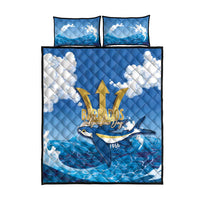 Barbados Independence Day Quilt Bed Set Gold Trident and Flying Fish - Wonder Print Shop
