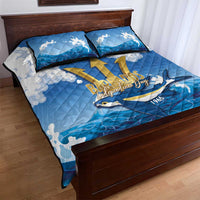 Barbados Independence Day Quilt Bed Set Gold Trident and Flying Fish - Wonder Print Shop