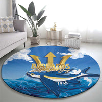 Barbados Independence Day Round Carpet Gold Trident and Flying Fish - Wonder Print Shop