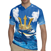 Barbados Independence Day Rugby Jersey Gold Trident and Flying Fish - Wonder Print Shop