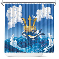 Barbados Independence Day Shower Curtain Gold Trident and Flying Fish - Wonder Print Shop