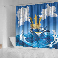 Barbados Independence Day Shower Curtain Gold Trident and Flying Fish - Wonder Print Shop