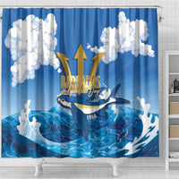 Barbados Independence Day Shower Curtain Gold Trident and Flying Fish - Wonder Print Shop
