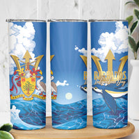 Barbados Independence Day Skinny Tumbler Gold Trident and Flying Fish - Wonder Print Shop
