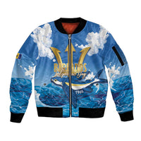 Barbados Independence Day Sleeve Zip Bomber Jacket Gold Trident and Flying Fish - Wonder Print Shop