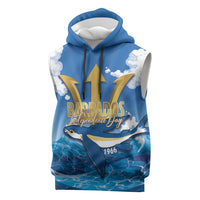 Barbados Independence Day Sleeveless Hoodie Gold Trident and Flying Fish - Wonder Print Shop