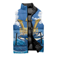 Barbados Independence Day Sleeveless Puffer Jacket Gold Trident and Flying Fish - Wonder Print Shop