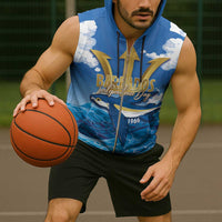 Barbados Independence Day Sleeveless Zip Hoodie Gold Trident and Flying Fish - Wonder Print Shop