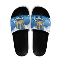 Barbados Independence Day Slide Sandals Gold Trident and Flying Fish - Wonder Print Shop
