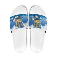 Barbados Independence Day Slide Sandals Gold Trident and Flying Fish - Wonder Print Shop