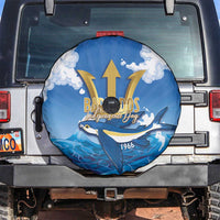 Barbados Independence Day Spare Tire Cover Gold Trident and Flying Fish - Wonder Print Shop