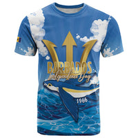 Barbados Independence Day T Shirt Gold Trident and Flying Fish - Wonder Print Shop