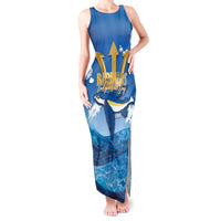 Barbados Independence Day Tank Maxi Dress Gold Trident and Flying Fish - Wonder Print Shop