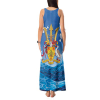 Barbados Independence Day Tank Maxi Dress Gold Trident and Flying Fish - Wonder Print Shop