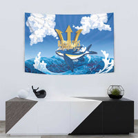 Barbados Independence Day Tapestry Gold Trident and Flying Fish - Wonder Print Shop