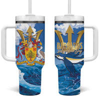 Barbados Independence Day Tumbler With Handle Gold Trident and Flying Fish - Wonder Print Shop