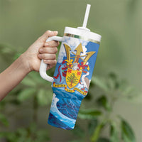 Barbados Independence Day Tumbler With Handle Gold Trident and Flying Fish - Wonder Print Shop