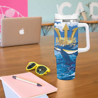 Barbados Independence Day Tumbler With Handle Gold Trident and Flying Fish - Wonder Print Shop