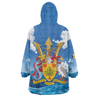 Barbados Independence Day Wearable Blanket Hoodie Gold Trident and Flying Fish - Wonder Print Shop