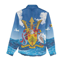 Barbados Independence Day Women Casual Shirt Gold Trident and Flying Fish - Wonder Print Shop