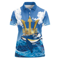Barbados Independence Day Women Polo Shirt Gold Trident and Flying Fish - Wonder Print Shop